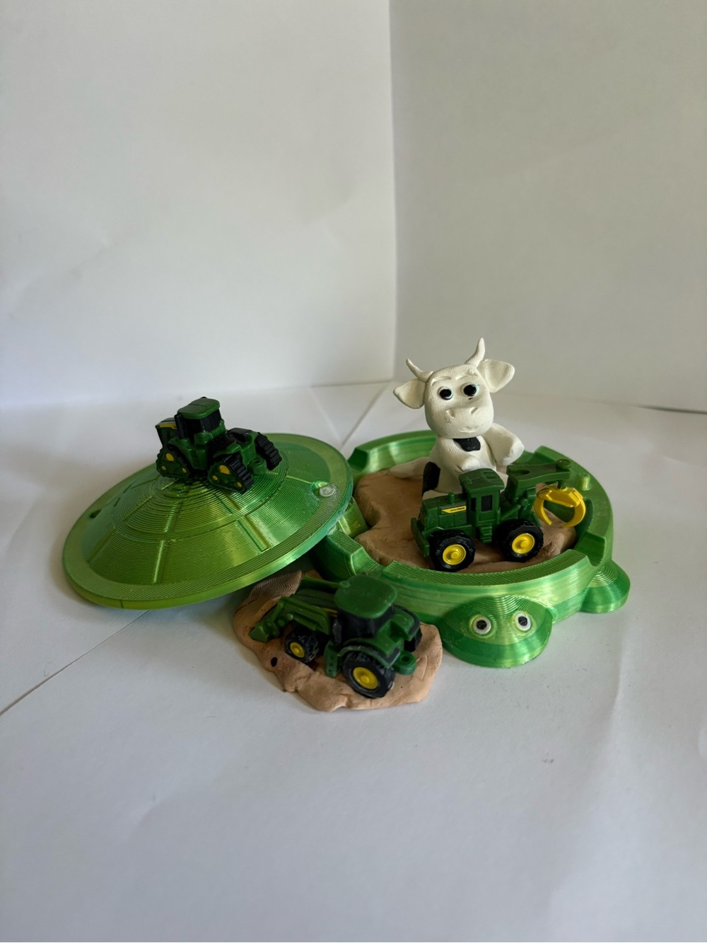 Green Farm Tractor Playset with Cute Cow Figure
